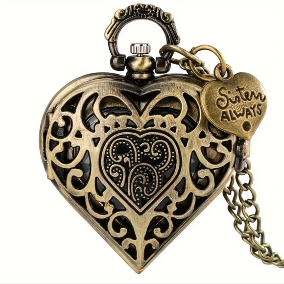 New sisters heart pocket watch battery included main image 5